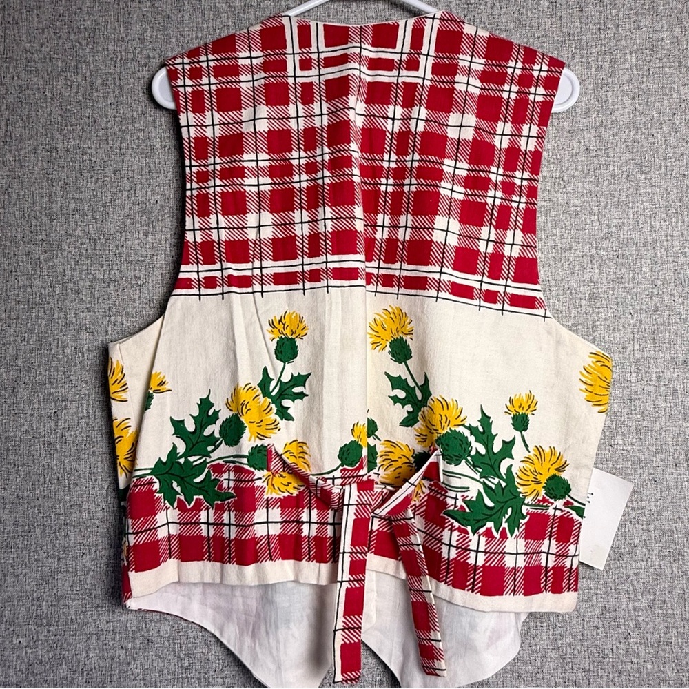 Handmade Vintage Floral Plaid Red Green Yellow Thistle Ugly Christmas Vest M/LG - Picture 3 of 5